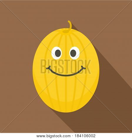 Ripe yellow smiling melon icon. Flat illustration of ripe yellow smiling melon vector icon for web on coffee background