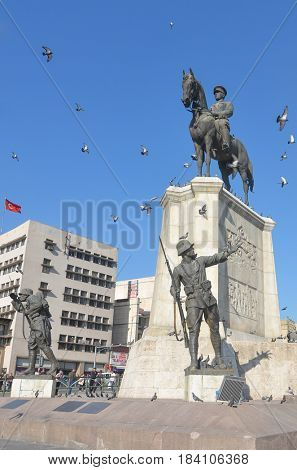 ANKARA, TURKEY - 27 APRIL 2017: The statue of Ataturk in Ulus - Ankara, Turkey