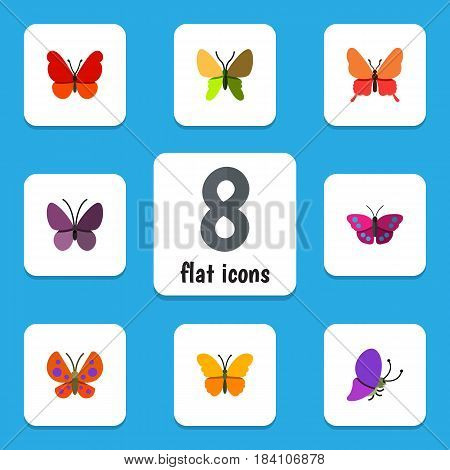 Flat Monarch Set Of Butterfly, Monarch, Beauty Fly And Other Vector Objects. Also Includes Insect, Archippus, Moth Elements.