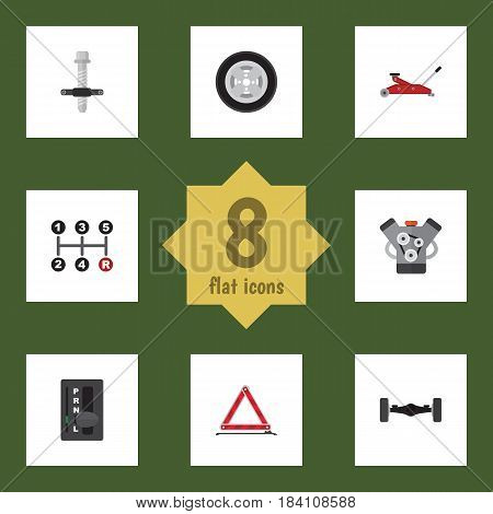 Flat Service Set Of Carrying, Warning, Tire And Other Vector Objects. Also Includes Tire, Emergency, Engine Elements.