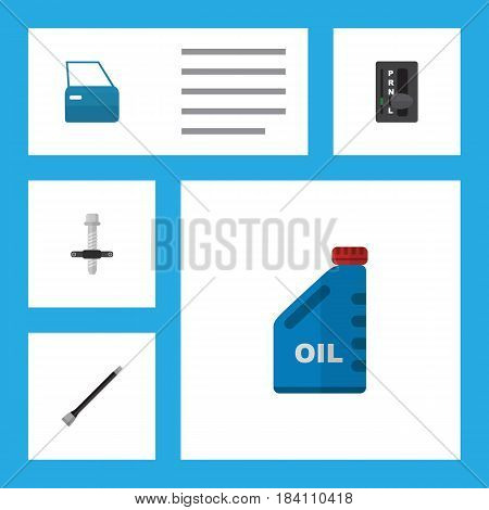 Flat Auto Set Of Pipeline, Muffler, Automobile Part And Other Vector Objects. Also Includes Coupler, Petrol, Transmission Elements.