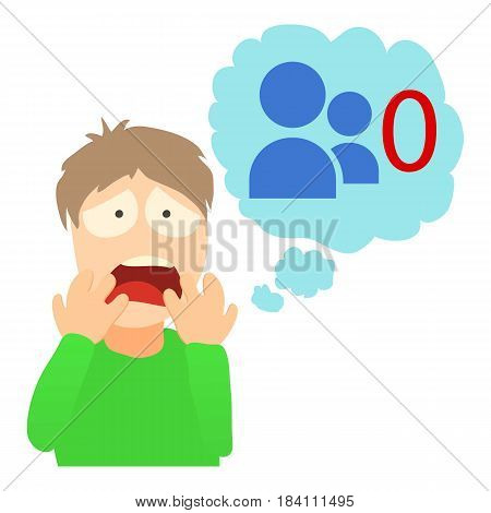 Autophobia concept. Cartoon illustration of a man suffering from the fear of loneliness