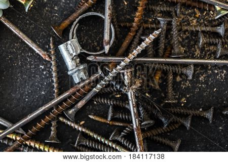 Different Nuts Bolts Close-up