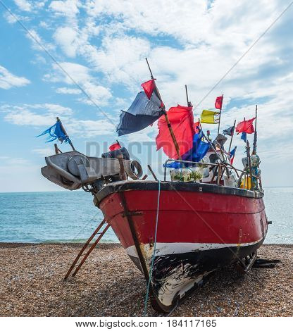 Fishing Boats On The Shore, Pebble Beach, Wooden Boats, Fishing And Tourist Industry
