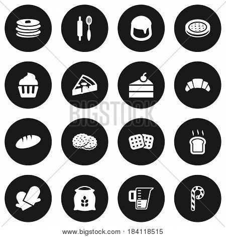 Set Of 16 Bakery Icons Set.Collection Of Loaf, Whisk, Sack And Other Elements.