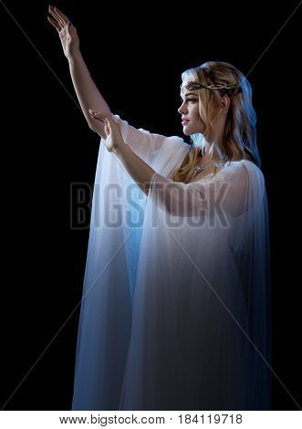 Young elven girl isolated on black