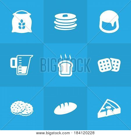 Set Of 9 Bakery Icons Set.Collection Of Shortcake, Custard, Sack And Other Elements.