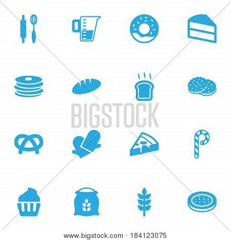 Set Of 16 Oven Icons Set.Collection Of Potholders, Pepperoni, Crepe And Other Elements.