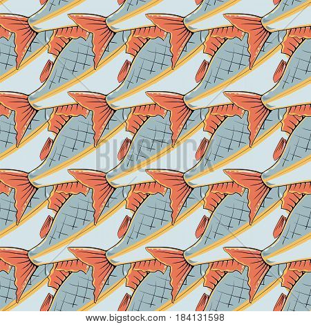 Fresh Fishes with Red Fins and Tails. Seamless Sea Food Pattern