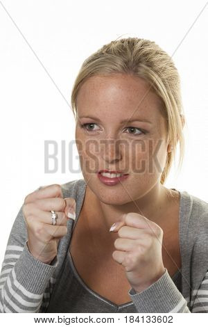 young woman is ready to fight