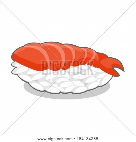 Vector illustration of tasty nigiri ebi sushi with shrimp isolated on a white background.