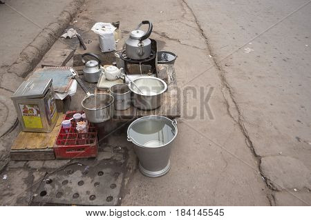 DELHI INDIA-MAR 15 : tea stall at chawri bazar in old delhi. tea or chai is popular beverage in delhi and india on march 15 2015 india