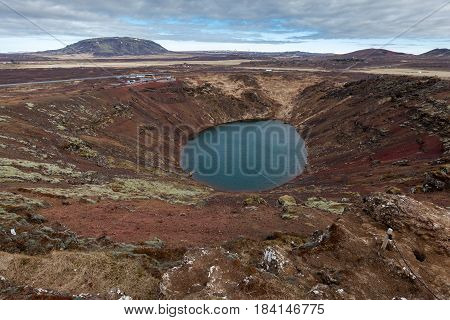 Kerid Volcanic Crater Lake In Iceland