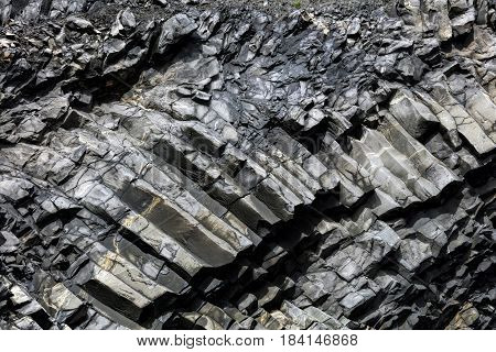 Rock Formations On The Reynisfjall Mountain In Iceland.