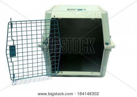Pet crate. Pet cage. isolated on white. room for text.
