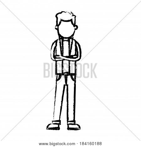 character man standing wear vest style sketch vector illustration