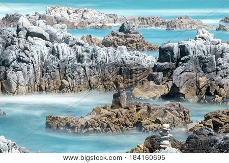 Rocky shore at Asilomar State Beach. Monterey Peninsula, California, USA.