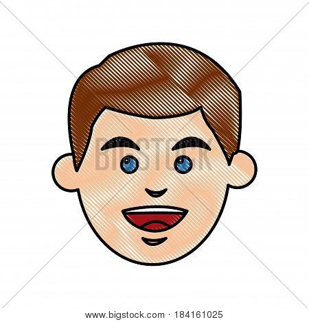 drawing face man blue eyes smile cartoon vector illustration