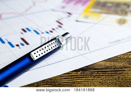 calculatorpencil and money on graffica the Dow Jones on forex market