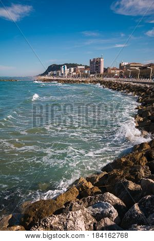 Panoramic view of Pesaro town on the adriatic sea