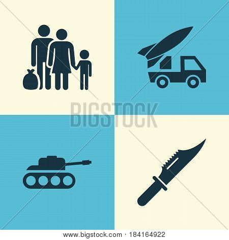 Warfare Icons Set. Collection Of Fugitive, Panzer, Ordnance And Other Elements. Also Includes Symbols Such As Fugitive, Rockets, Ordnance.