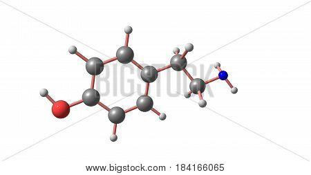 Tyramine is a naturally occurring trace amine derived from the amino acid tyrosine. 3d illustration