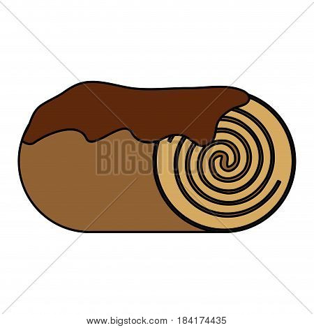color image cartoon pastry roll with chocolat cream vector illustration