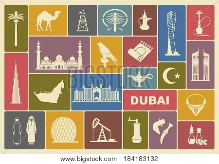 Symbols Of The United Arab Emirates. Set of vector icons