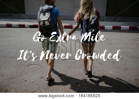 Friends Travel Backpacker Journey with Quote Graphic
