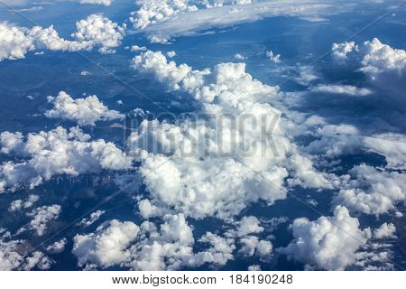 Blue sky natural view with white clouds closeup.