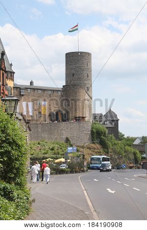 Mayen.May-22-2011. Tourists walk to the Genoveva Castle in Mayen. Germany