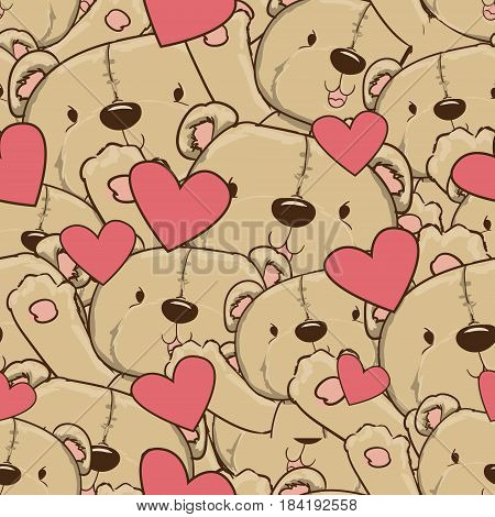 Teddy bear vector seamless background, Vector seamless pattern with hearts, bears.