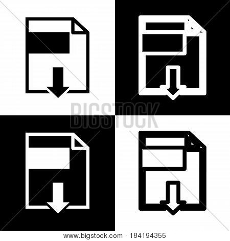 File download sign. Vector. Black and white icons and line icon on chess board.