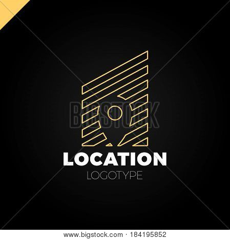 Logo Location Map Negative Space Symbol In The Line City Build Vector Design Template. Geo Point Log