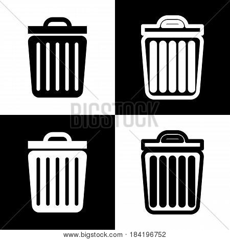Trash sign illustration. Vector. Black and white icons and line icon on chess board.