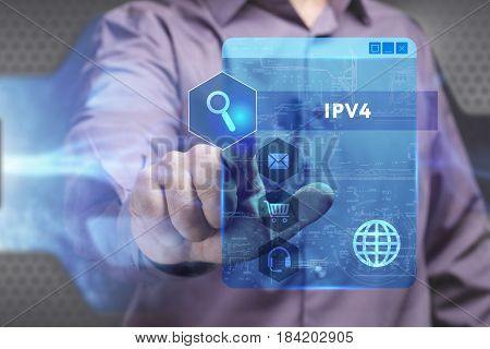 Business, Technology, Internet And Network Concept. Young Businessman Working On A Virtual Screen Of
