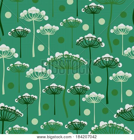 Seamless pattern with umbelliferous plants, angelica. Summer background. Vector illustration.