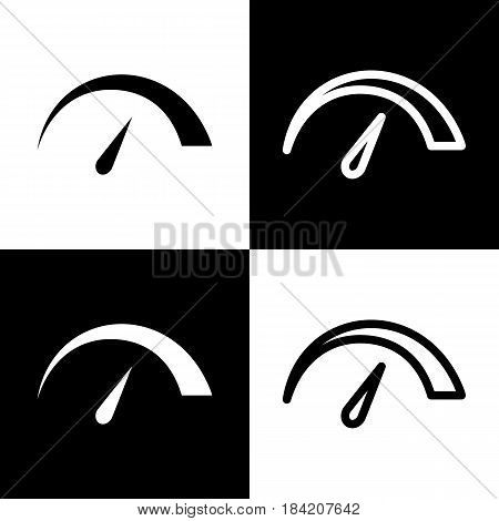 Speedometer sign illustration. Vector. Black and white icons and line icon on chess board.