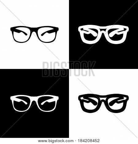 Sunglasses sign illustration. Vector. Black and white icons and line icon on chess board.