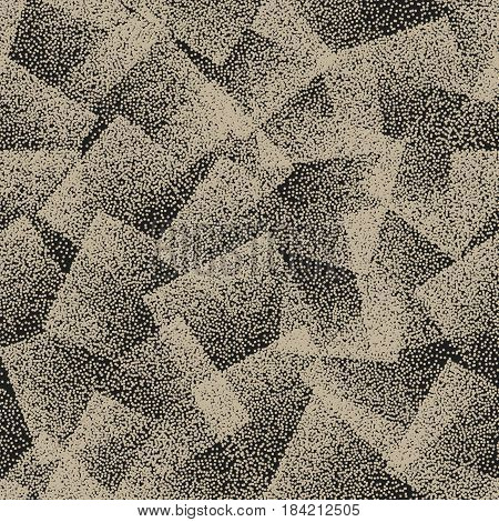 Vector Abstract Stippled Weird Hipster Seamless Pattern. Handmade Tileable Geometric Dotted Grunge Vintage Solid Simple Background. Bizarre Art Illustration