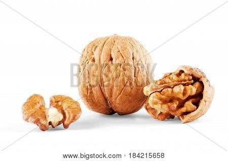 Walnuts isolated on white background. With clipping path.