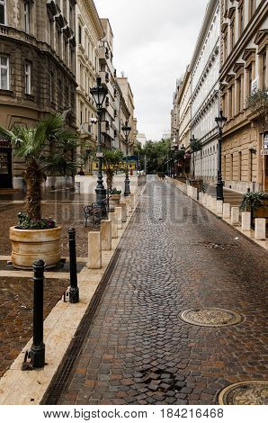 the old narrow streets of Budapest in Hungary