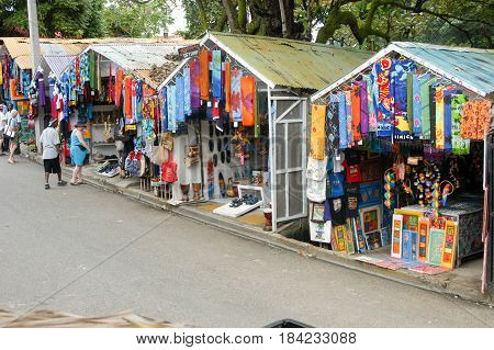Stalls With Colorful Souvenirs At Sosua, Dominican Republic