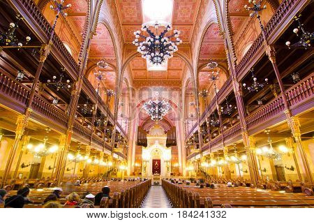 Interior Of The Dohany Street Synagogue In Budapest, Hungary.