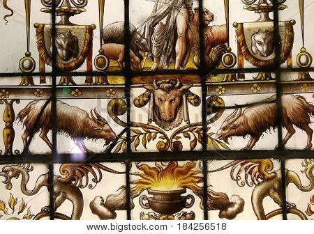 Stained Glass In Ecouen Castle, Ecouen, France