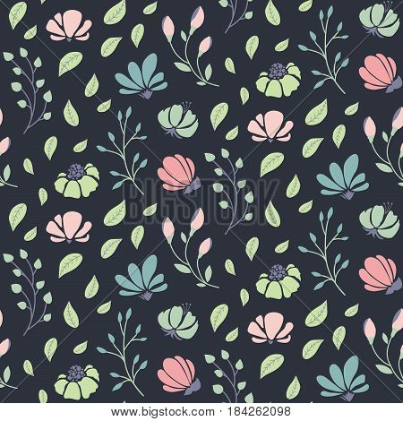 Dark floral fashion print. Vector flower seamless pattern