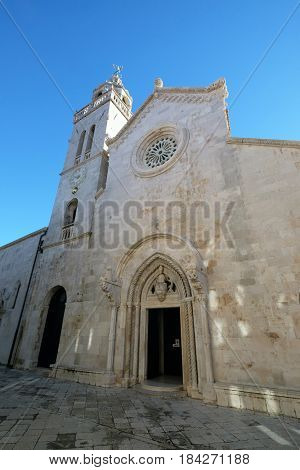 KORCULA, CROATIA - NOVEMBER 09: St Mark s Cathedral in the historic city Korcula at the island Korcula in Croatia on November 09, 2016.