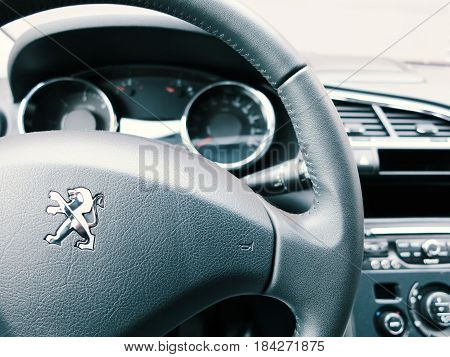 WROCLAW POLAND- APRIL 27th 2017: Interior of peugeot 3008. The Peugeot 3008 is a compact crossover unveiled by French automaker Peugeot in May 2008 and presented for the first time to the public in Dubrovnik Croatia.