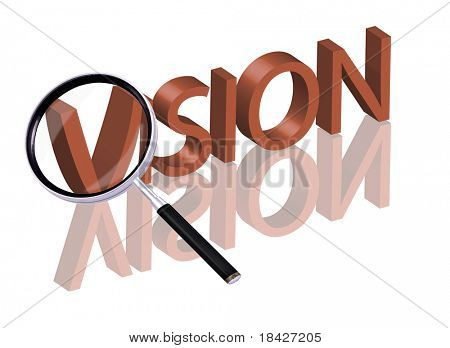 Allargando la parte della parola 3D rosso con pulsante visione riflessione vison icona lente di ingrandimento
