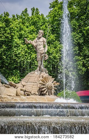 Fountain of Neptune (Fuente de Neptuno) one of the most famous landmark of Madrid Spain
